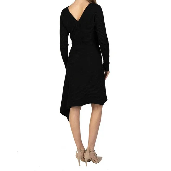 Love Token Black Asymmetrical Knit Sweater Dress Long Sleeve Size L/12 NWT - Picture 2 of 8